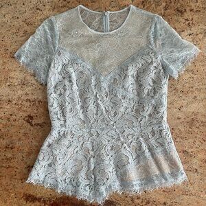 BCBG Maxazria blue lace peplum shirt (M)